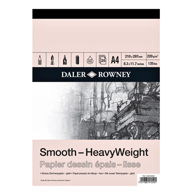 Daler - Papier à dessin -Rowney Smooth Heavyweight 220gr A4 blanc naturel
