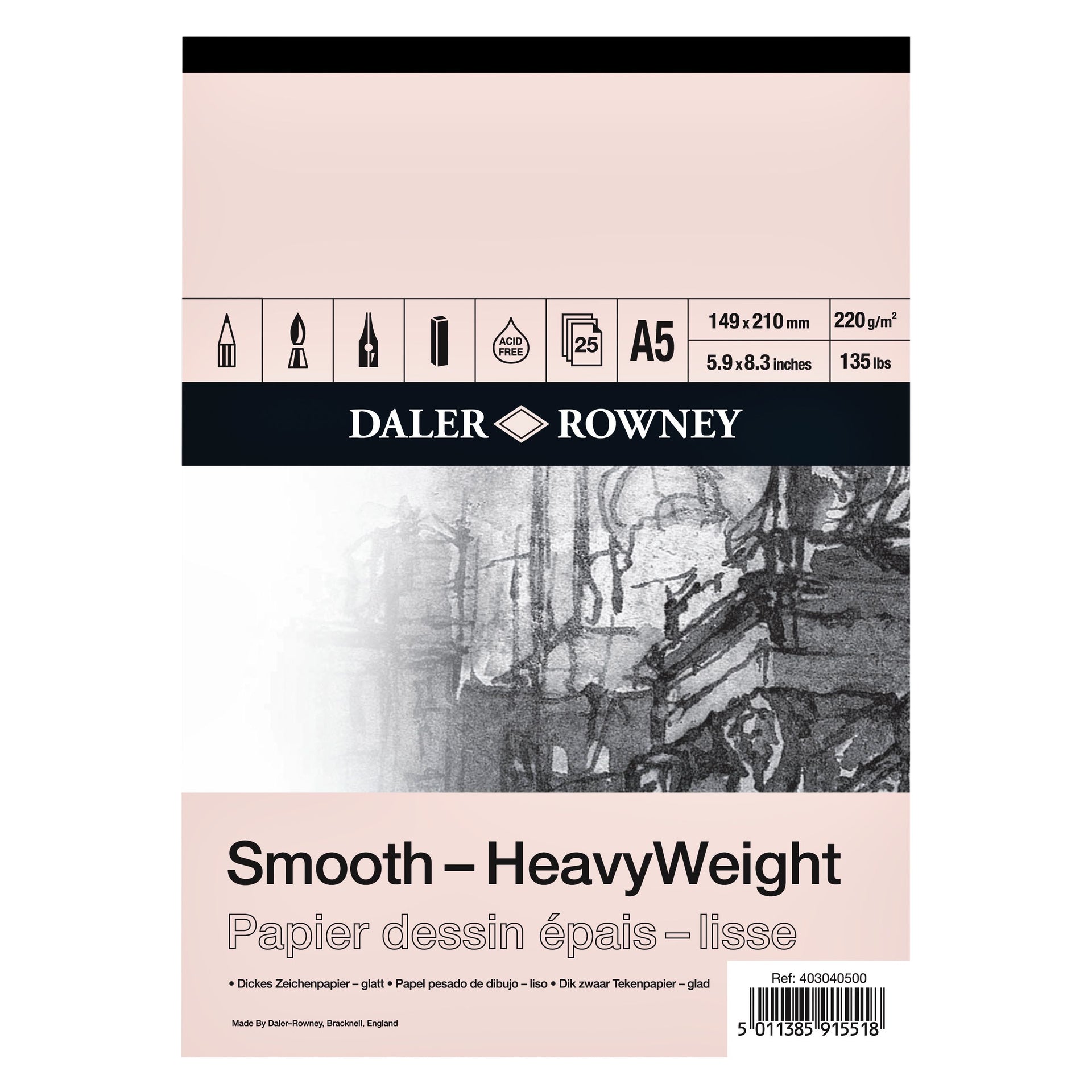 Daler - Zeichenpapier -Rowney Smooth Heavyweight 220gr A5 naturweiß