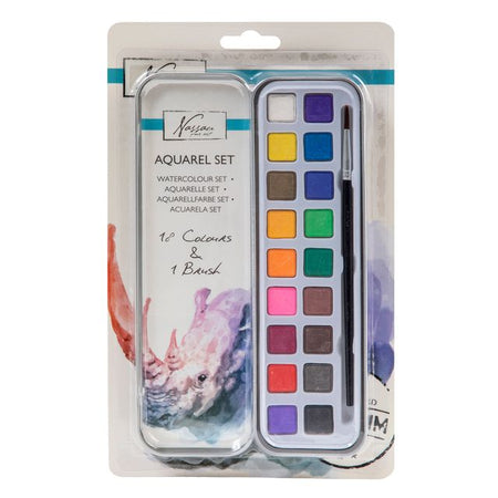 Art Sensations - Peinture aquarelle Nassau Art boîte de 18 godets et pinceau | 12 pièces