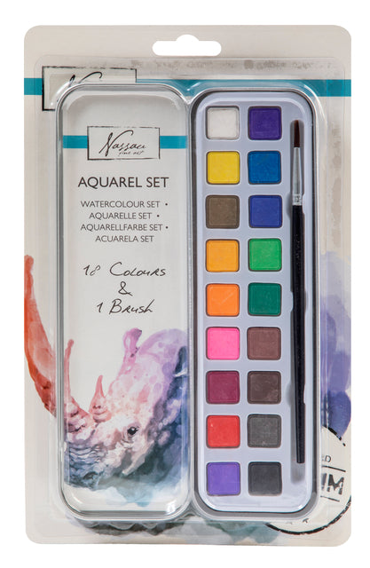 Art Sensations - Peinture aquarelle Nassau Art boîte de 18 godets et pinceau | 12 pièces