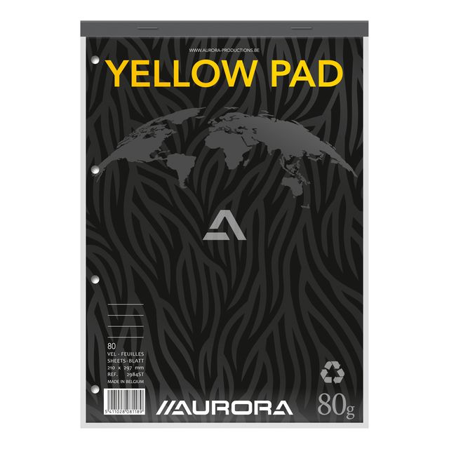 Aurora -  Cursusblok  a4 lijn 4gaats 160pag 80gr geel