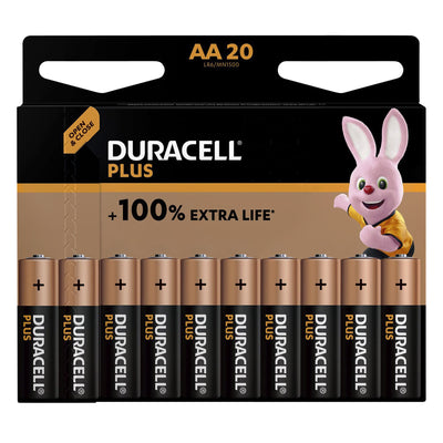 Duracell - Pile Plus 100% AA, blister de 20 pièces
