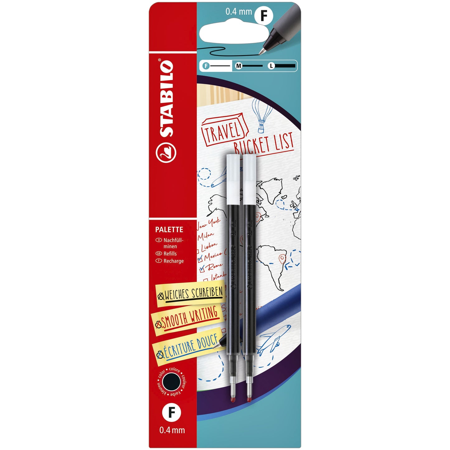 Stabilo - Recharge stylo roller Palette fine noire blister de 2 pièces