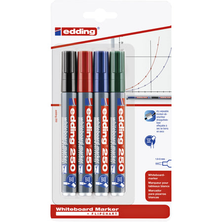 Edding - Marqueur tableau blanc 250 rond 1,5-3mm blister assorti de 4 pièces