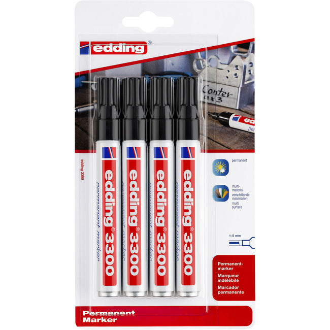 Edding - Feutre 3300 diagonale 1-5mm noir blister de 4 pièces