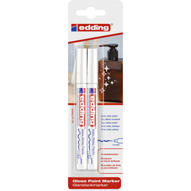 Edding – Ölbasierter Paintmarker 751 1–2 mm, weiße Blisterpackung mit 2 Stück