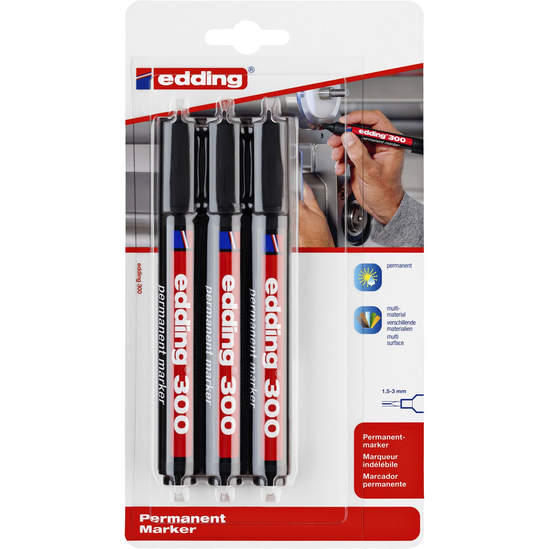 Edding -  Viltstift  300 rond 1.5-3mm blist3 zwart | 10 stuks