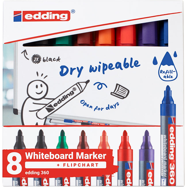 Edding - Whiteboardmarker 360 rund 1,5-3mm sortiert 8 Stück