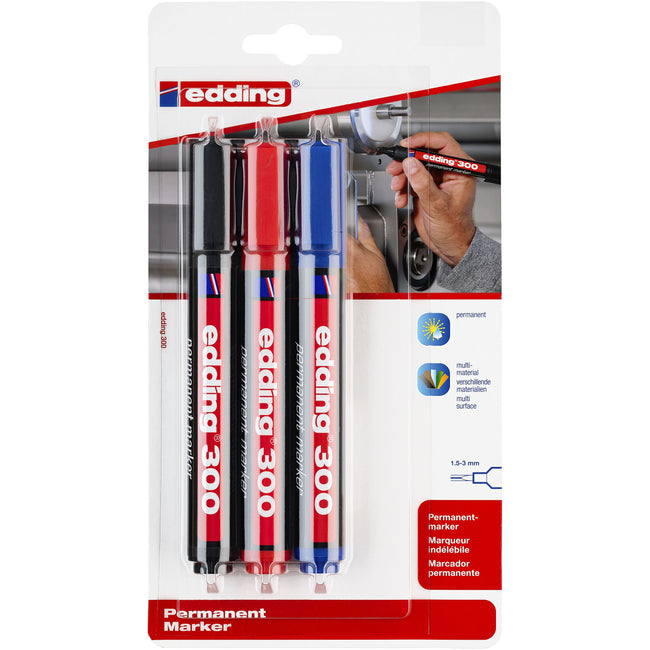 Edding -  Viltstift  300 rond 1.5-3mm blist3 assorti