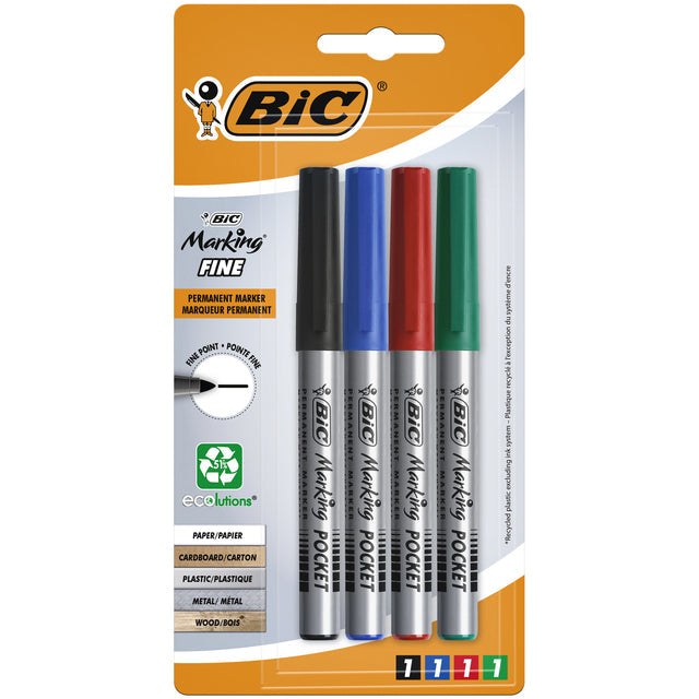 BIC - Ecolutions de marqueur permanent, largeur d'écriture 1,1 mm, point fin, couleurs assorties