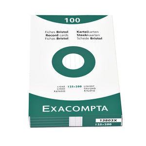 Exacompta - Carte système 125x200mm ligne blanche 100 pièces