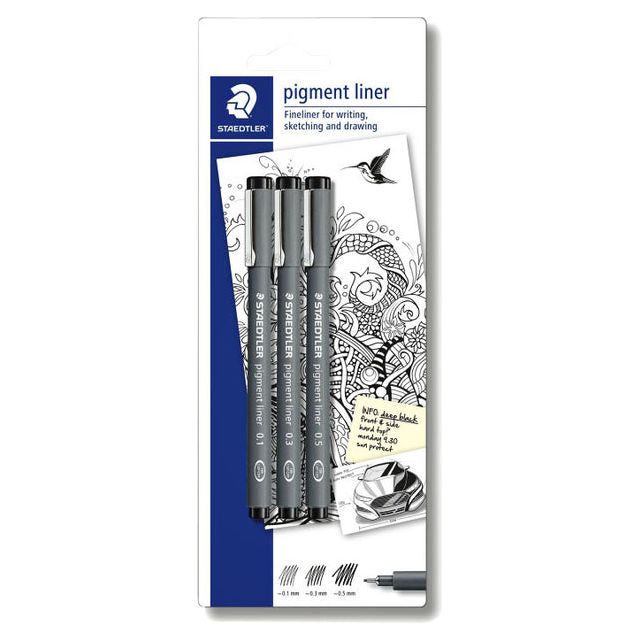 Staedtler - fineliner Pigment Liner blister van 3 stuks: 0,1; 0,3 en 0,5 mm