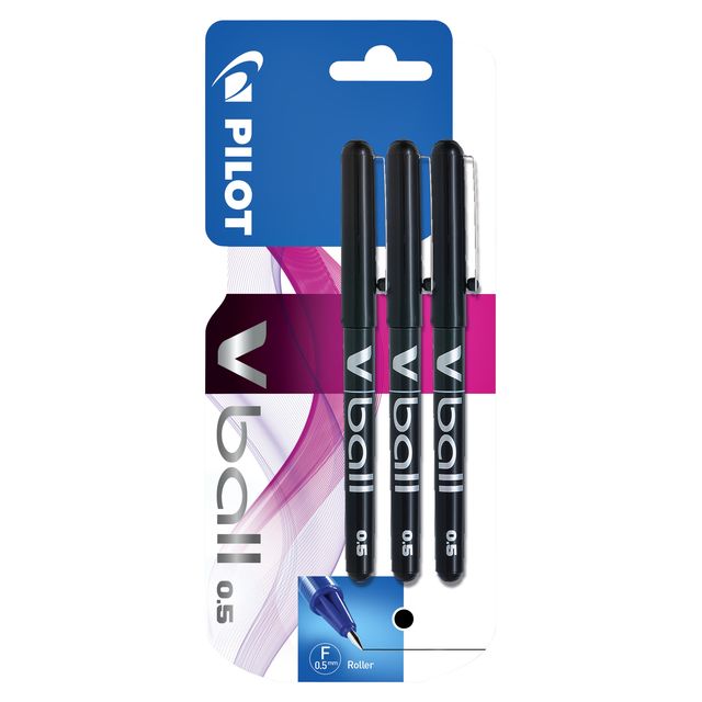 Pilot - Stylo roller V-Ball 05 fin noir blister de 3 pièces