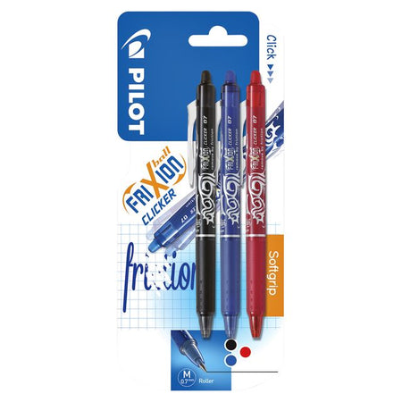 Pilot - Stylo roller friXion clicker medium blister assorti de 3 pièces