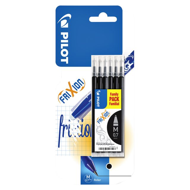 Pilot - Recharge pour stylo roller friXion medium noir, lot de 6 pièces