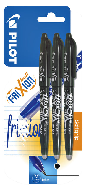 Pilot - Stylo roller friXion medium noir blister de 3 pièces