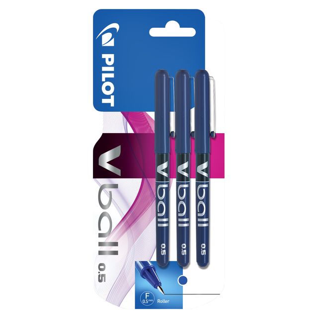 Pilot - Stylo roller V-Ball 05 fin bleu blister de 3 pièces