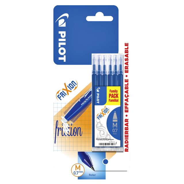 Pilot - Recharge stylo roller friXion bleu moyen blister de 6 pièces