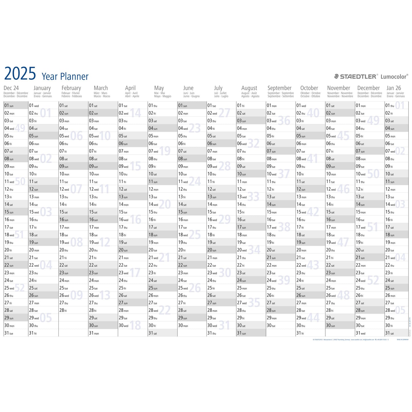Staedtler - Agenda annuel 2026 Lumocolor 84x60cm enroulable