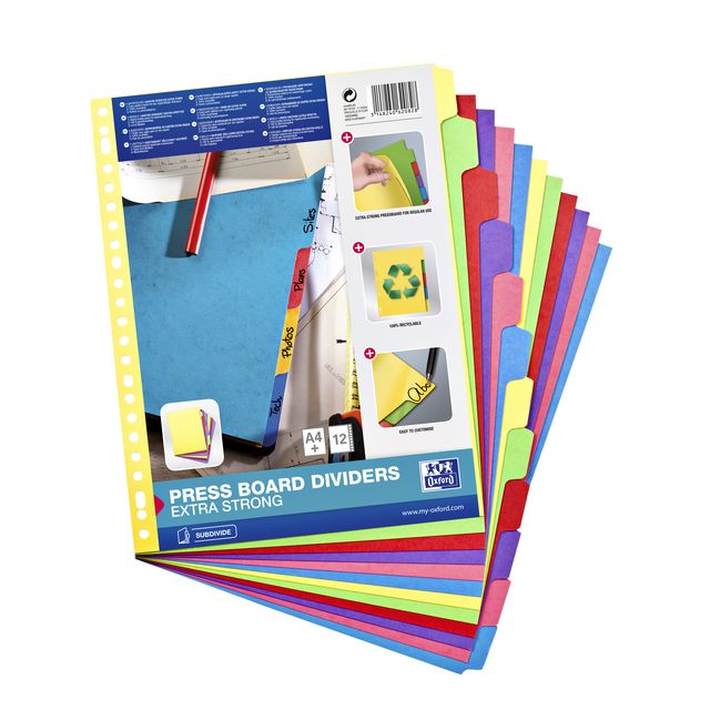 Oxford - Onglets A4+ 23 trous carton 12 pièces couleur