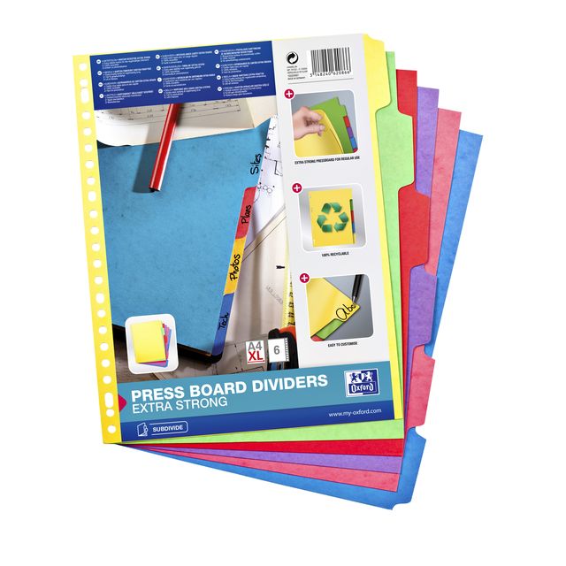Oxford - Onglets A4+ 23 trous 6 pièces carton couleur | 20 pièces