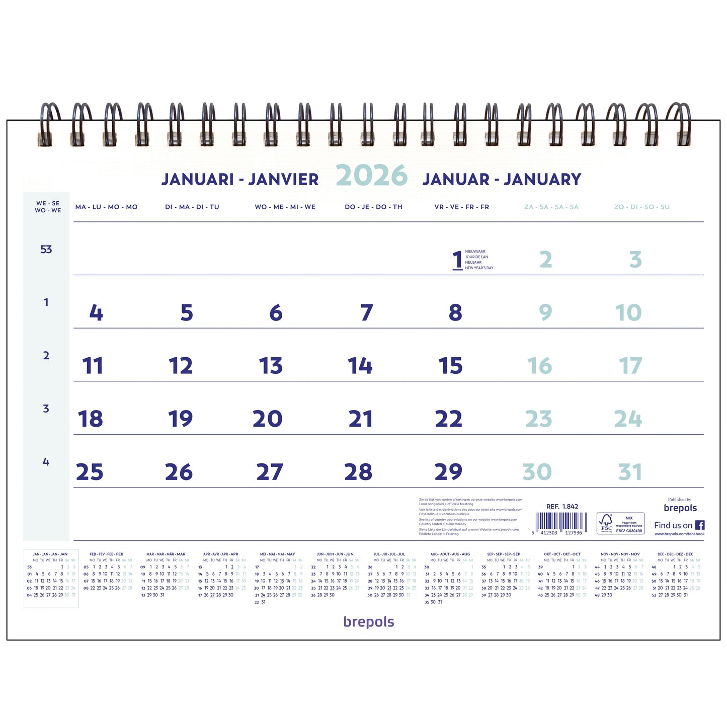 Brepols -  1-maandskalender 2027  43x31.5cm