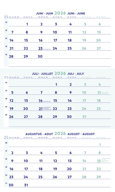 Brepols - 3-Monatskalender 2026 30x60cm