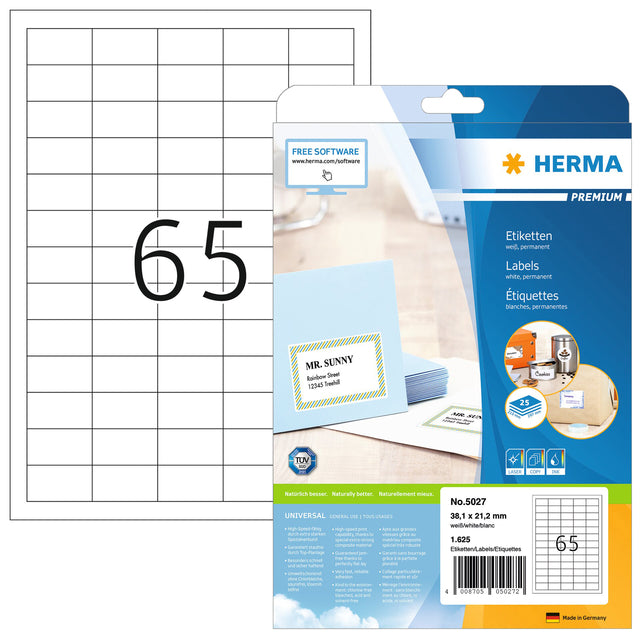 HERMA -  Etiket 5027 38.1x21.2mm premium wit 1625 etiketten