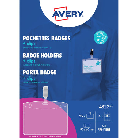 Avery -  Badge  met clip 4822 60x90mm insteekkaarten
