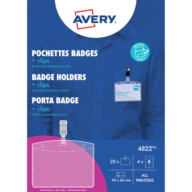 Avery -  Badge  met clip 4822 60x90mm insteekkaarten | 6 stuks