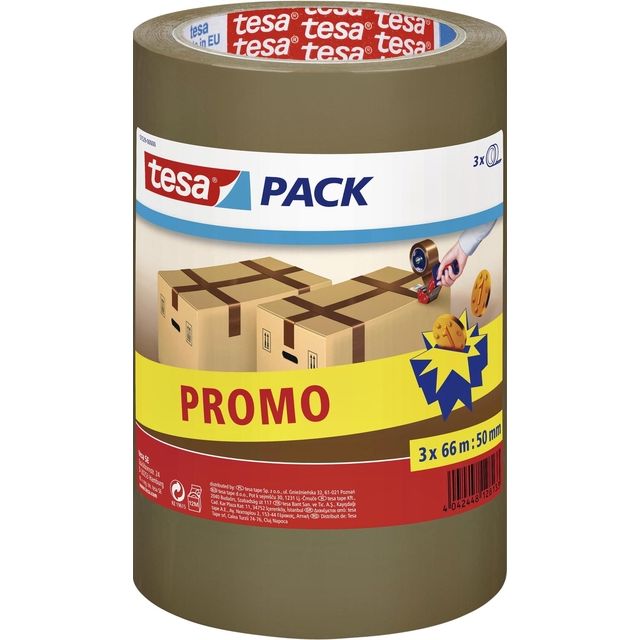 Tesa -  Verpakkingse pack 66mx50mm bruin promopack | 12 stuks