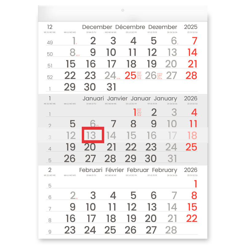 INNI - Calendrier 3 Mois 2026 Manager format compact | 10 pièces