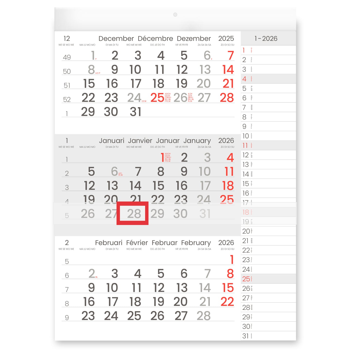 Quantore - Calendrier 3 mois 2026 INNI Manager format compact notes
