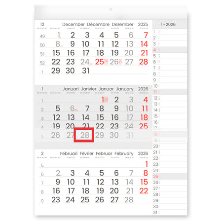 Quantore - Calendrier 3 mois 2026 INNI Manager format compact notes
