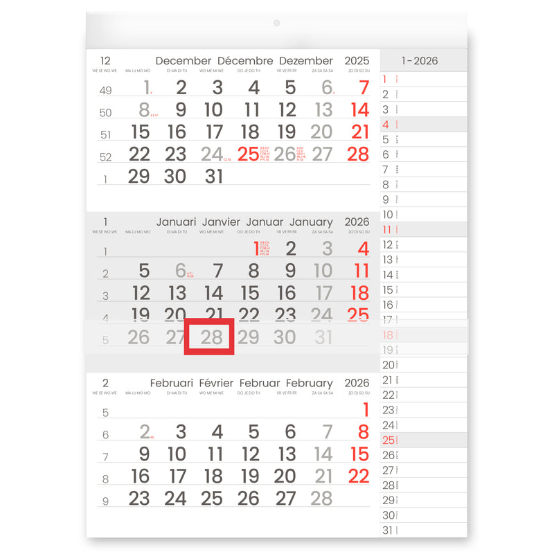 INNI - Calendrier 3 mois 2026 Manager format compact notes | 10 pièces