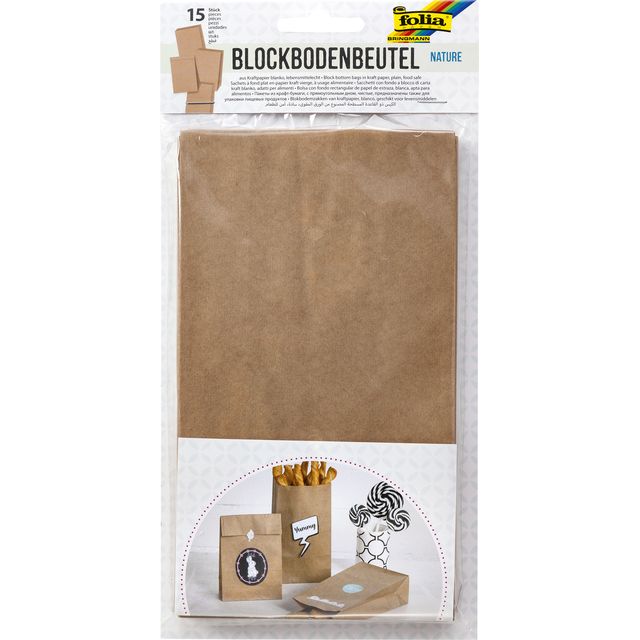 Folia Paper - Sac à fond bloc Folia 12x6x21cm kraft alimentaire lot de 15 pièces