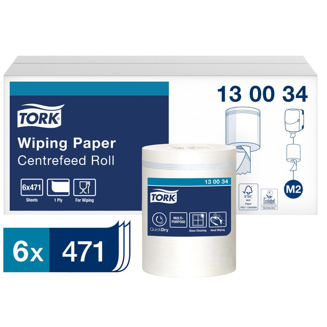 Tork - Papier nettoyant M2 1 couche 165m blanc 130034 | 32 pièces