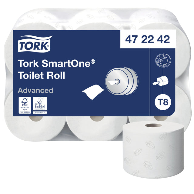 Tork - Papier toilettes Smartone, 2 couches, 1150 feuilles, système T8, paquet de 6 rouleaux