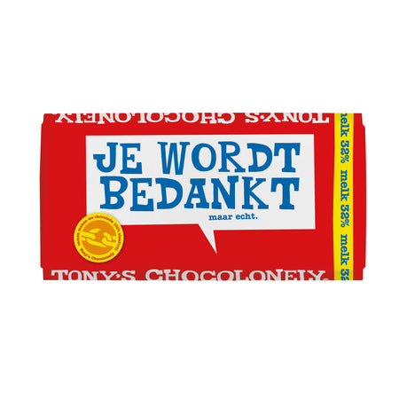 Tony's Chocolonely - Barre de remerciement au lait chocolaté 180gr