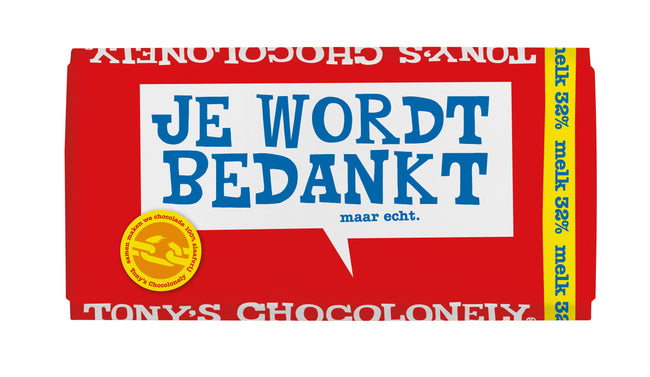 Tony's Chocolonely - Schokoladenmilch-Dankeschön-Riegel 180gr | 15 Stück