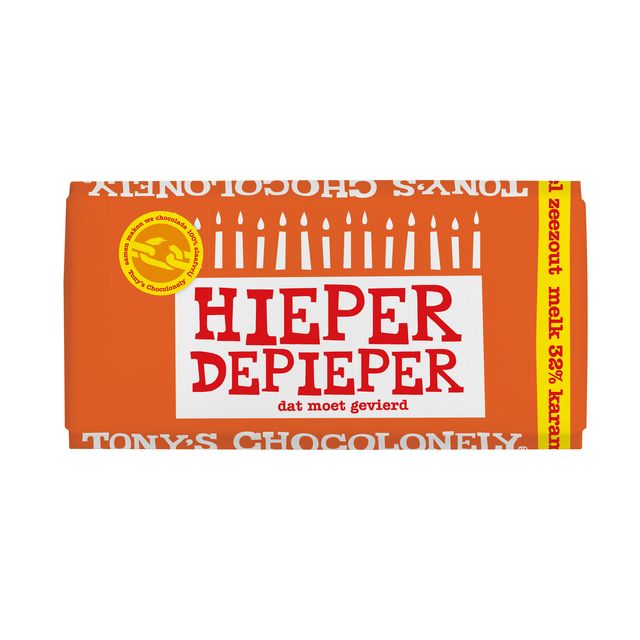 Tony's Chocolonely - Chocolat au lait caramel sel de mer hiper the beeper bar 180gr | 15 pièces