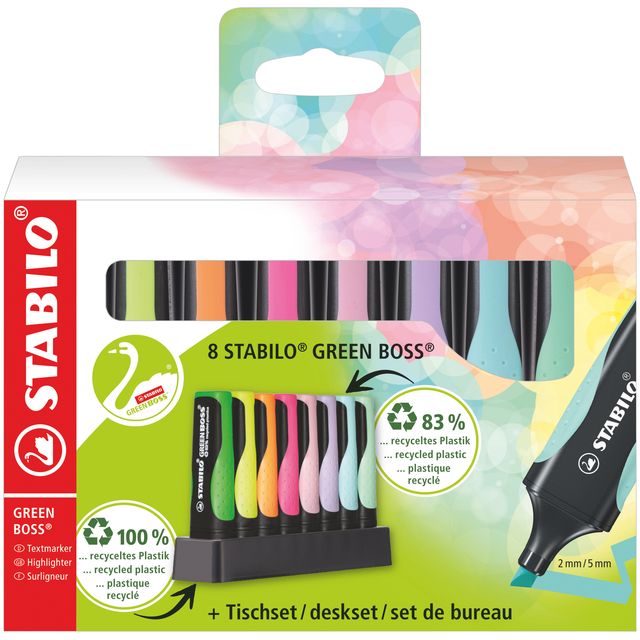 STABILO - Surligneur GREEN BOSS 6070/8 pastel assortis set de bureau de 8 pcs