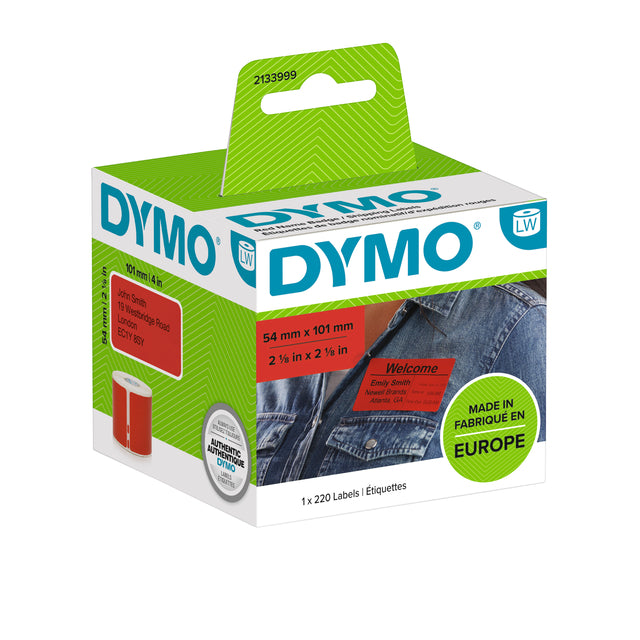 Dymo -  Etiket LabelWriter naamkaart 54x101mm 1 rol á 220 stuks rood