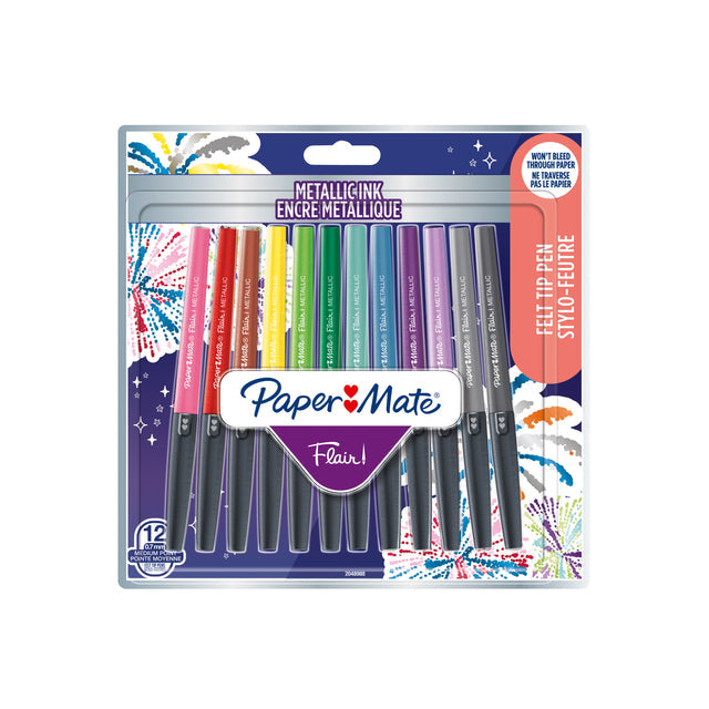 Paper Mate - Fineliner paper mate flair metallic 12 stuks ass