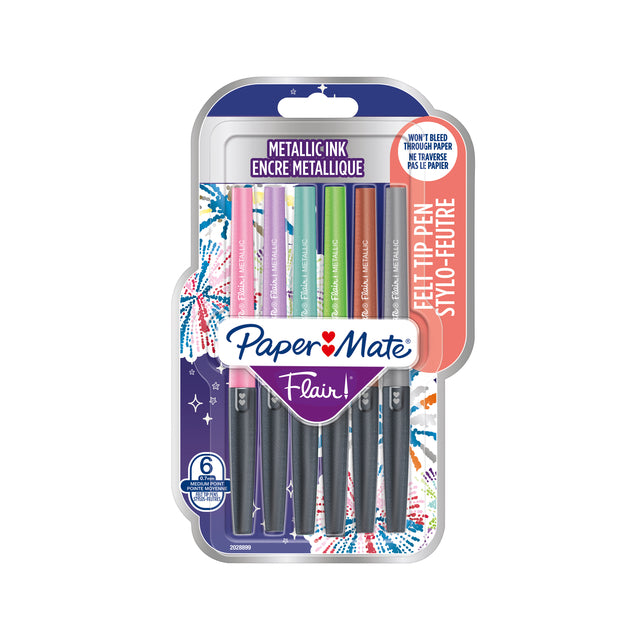 Paper Mate - Fineliner Flair Metallic blister moyen de 6 pièces