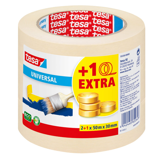 Tesa -  Afplake economy 50mx30mm geel 2+1