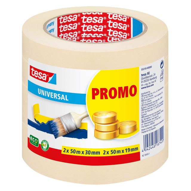 Tesa - Afplake ® Economy 2x 50mx30mm, 2x 50mx19mm pack promo