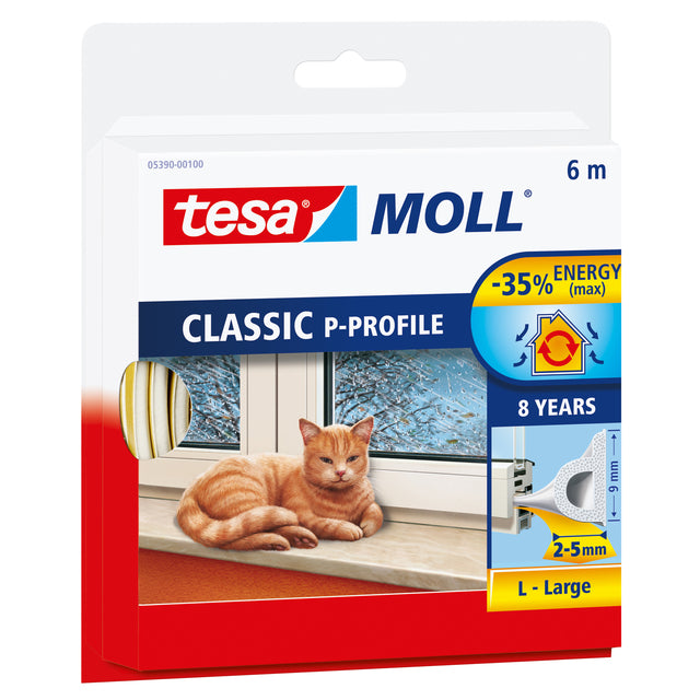 Tesa -  Tochtstrip moll p-profiel rubber 6mx9mm wit