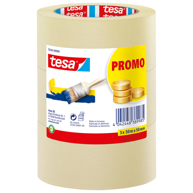 Tesa -  Afplake economy 50mmx50m geel 3 rollen