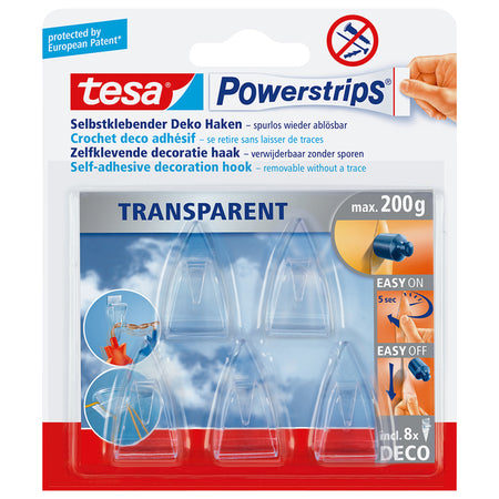 Tesa - Crochet Powerstrips® Deco transparent autocollant 5 pièces